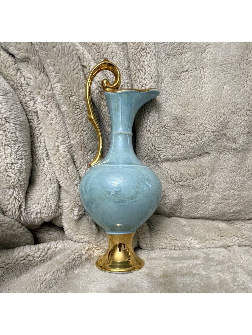 Blue  CG Ceramic Vase 22 KT Gold Handle, Glossy Finish, Printed Backstamp, USA
